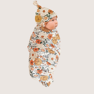 Floral Newborn Swaddle Blanket & Hat Set