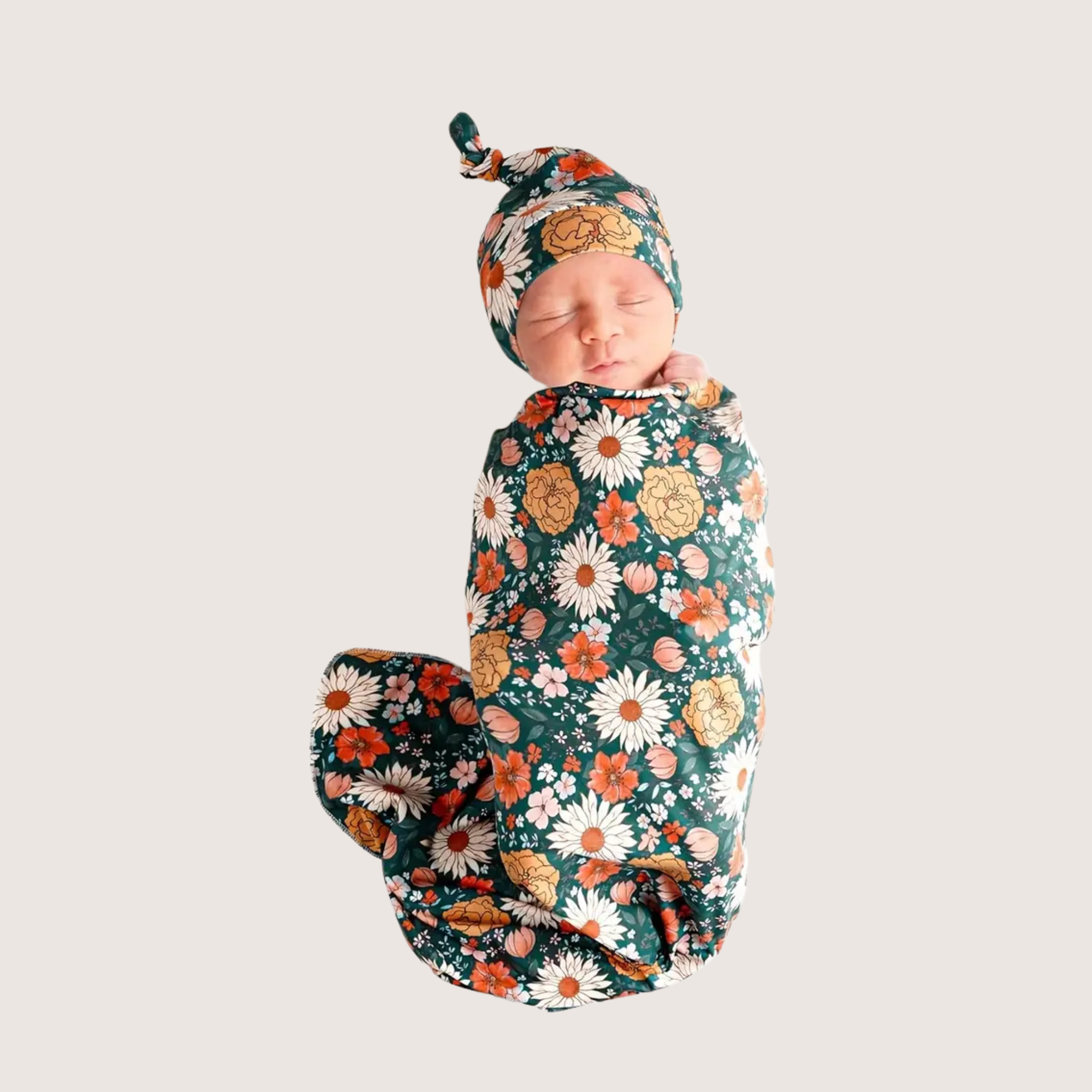 Floral Newborn Swaddle Blanket & Hat Set