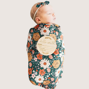 Floral Newborn Swaddle Blanket & Hat Set