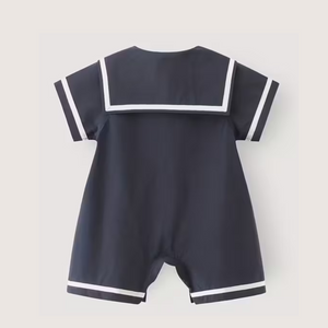 Sailor-Inspired Navy Cotton Romper – Timeless Summer Elegance