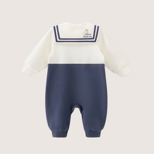 Elegant Baby Sailor Romper – Nautical Charm in White & Navy