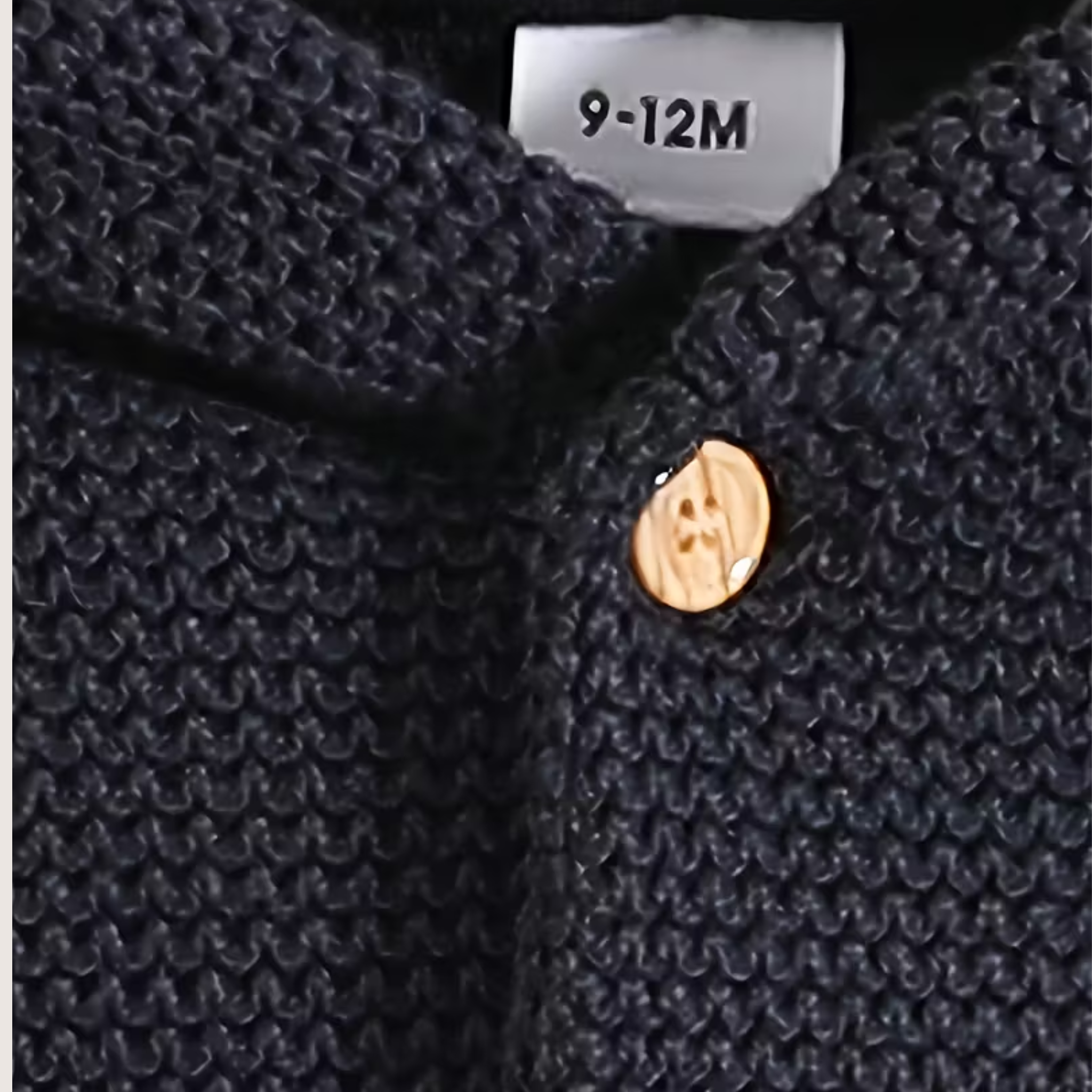 Babys Knitted Hooded Jacket – Navy Blue Cotton Blend with Wooden Buttons