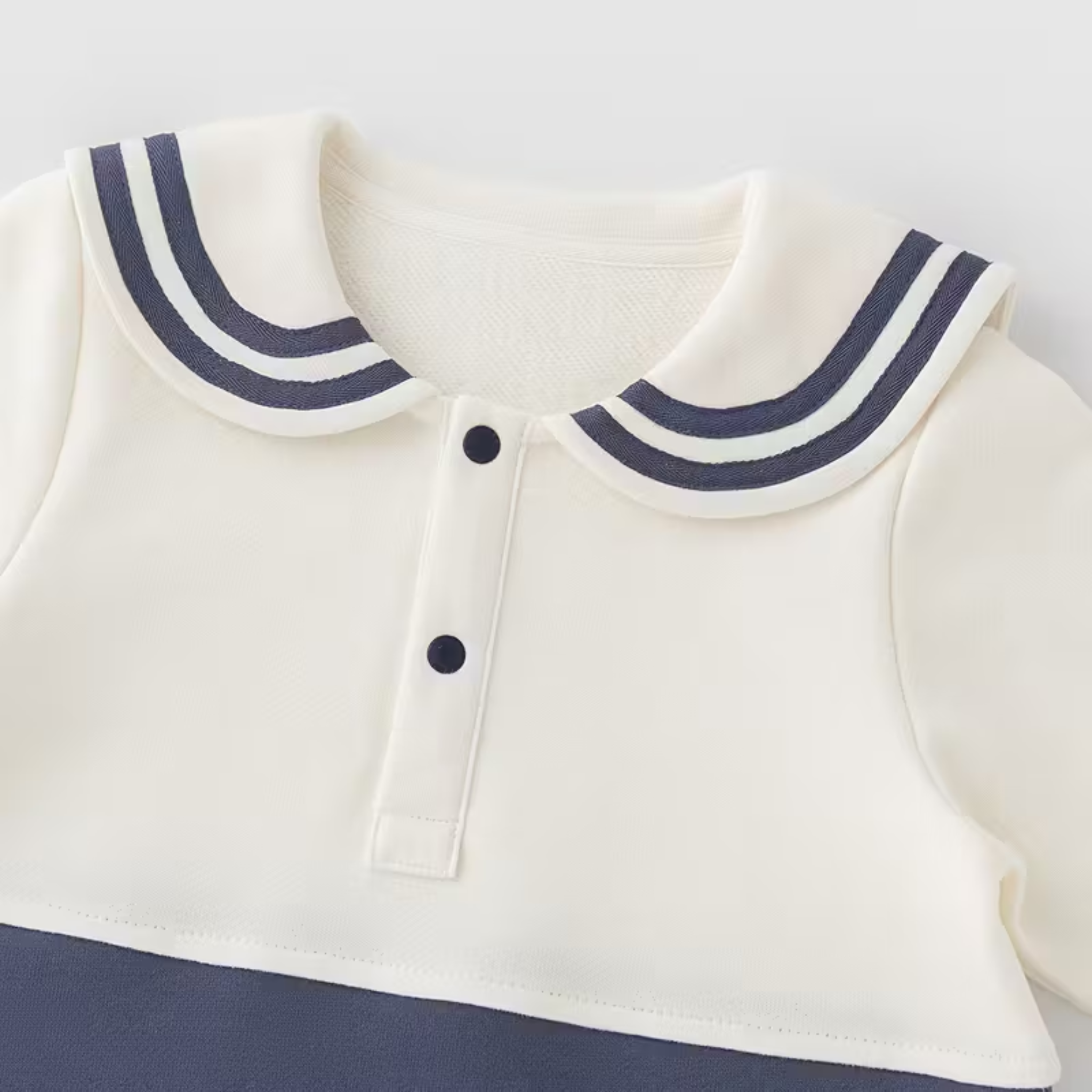 Elegant Baby Sailor Romper – Nautical Charm in White & Navy