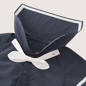 Navy Sailor-Inspired Baby Girl Cotton Romper – Summer Classic with Bow Detail