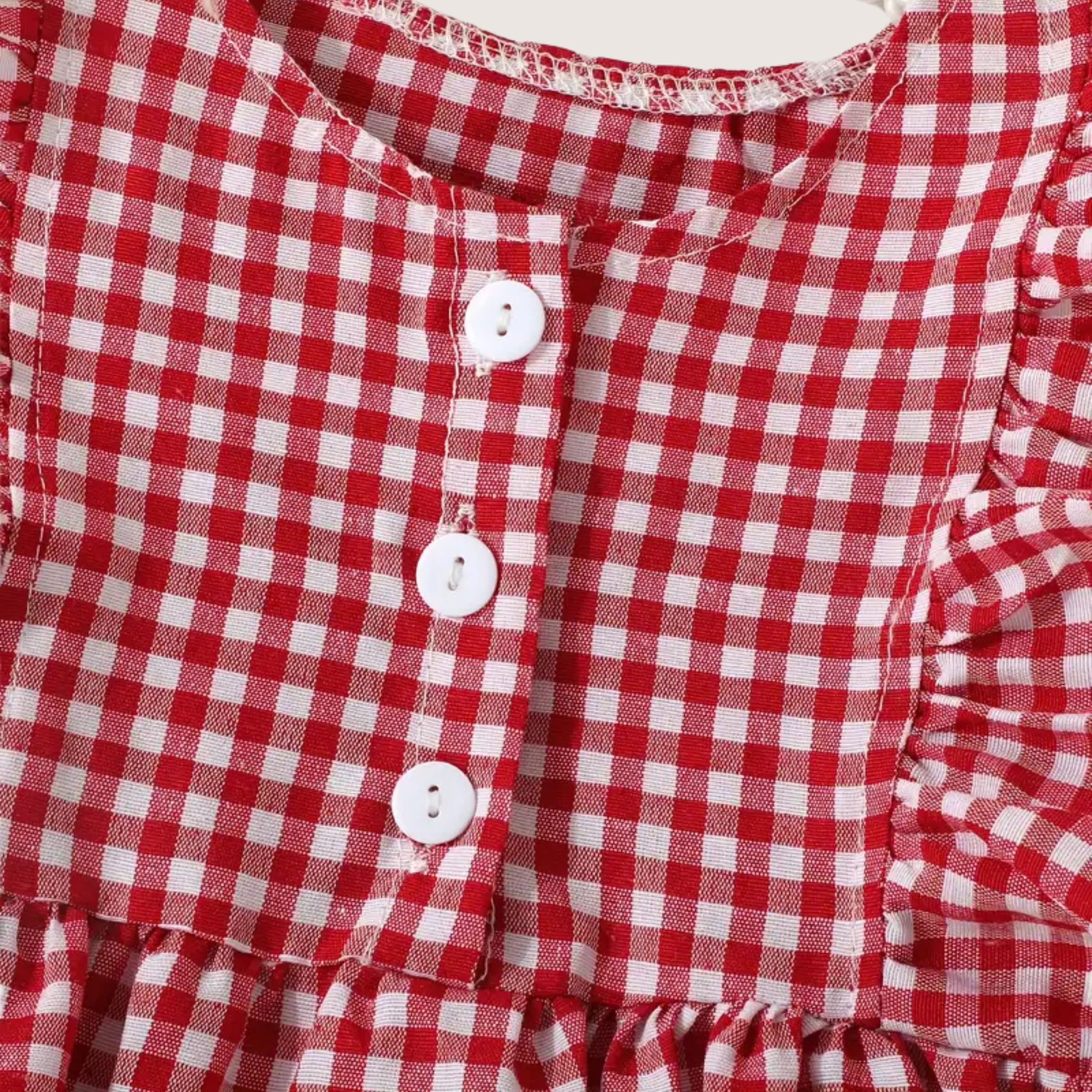 Red gingham (vichy) baby girl romper with ruffle sleeves