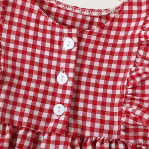 Red gingham (vichy) baby girl romper with ruffle sleeves