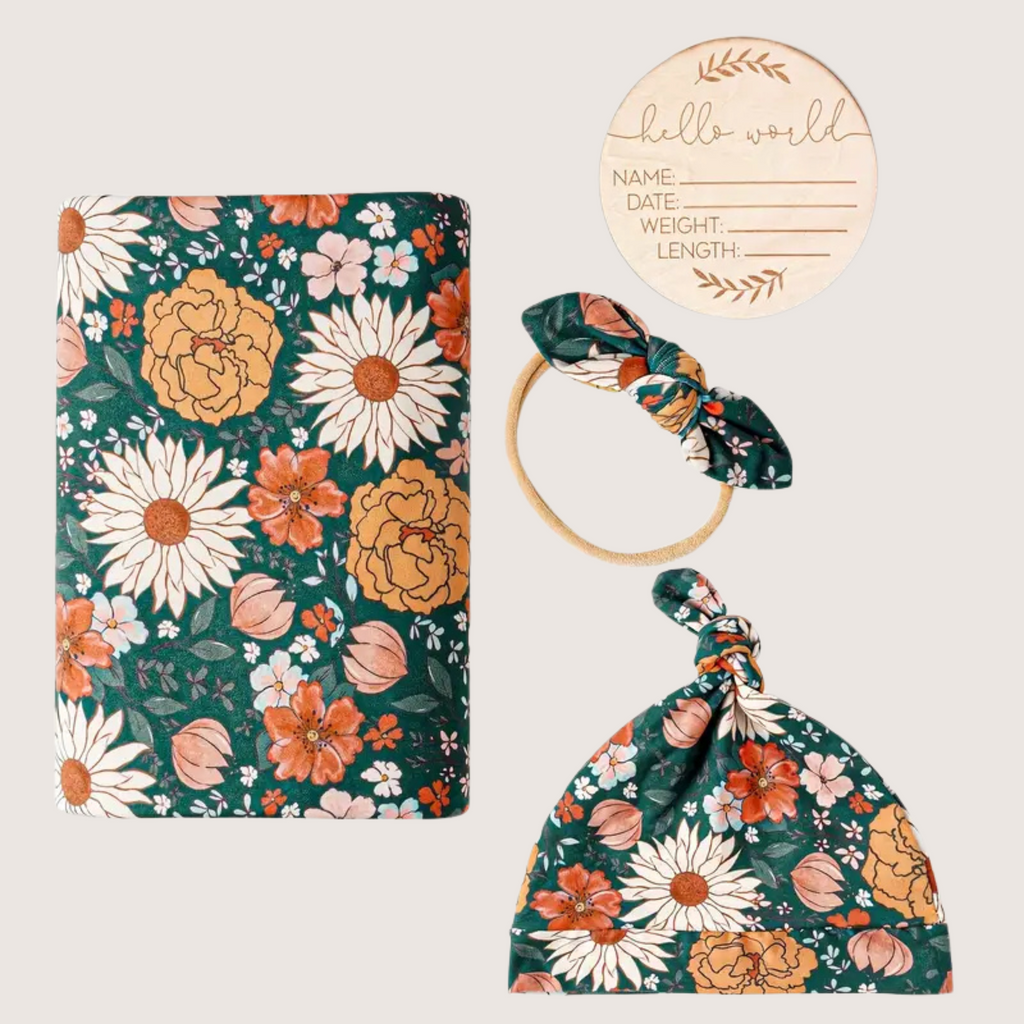Floral Newborn Swaddle Blanket & Hat Set