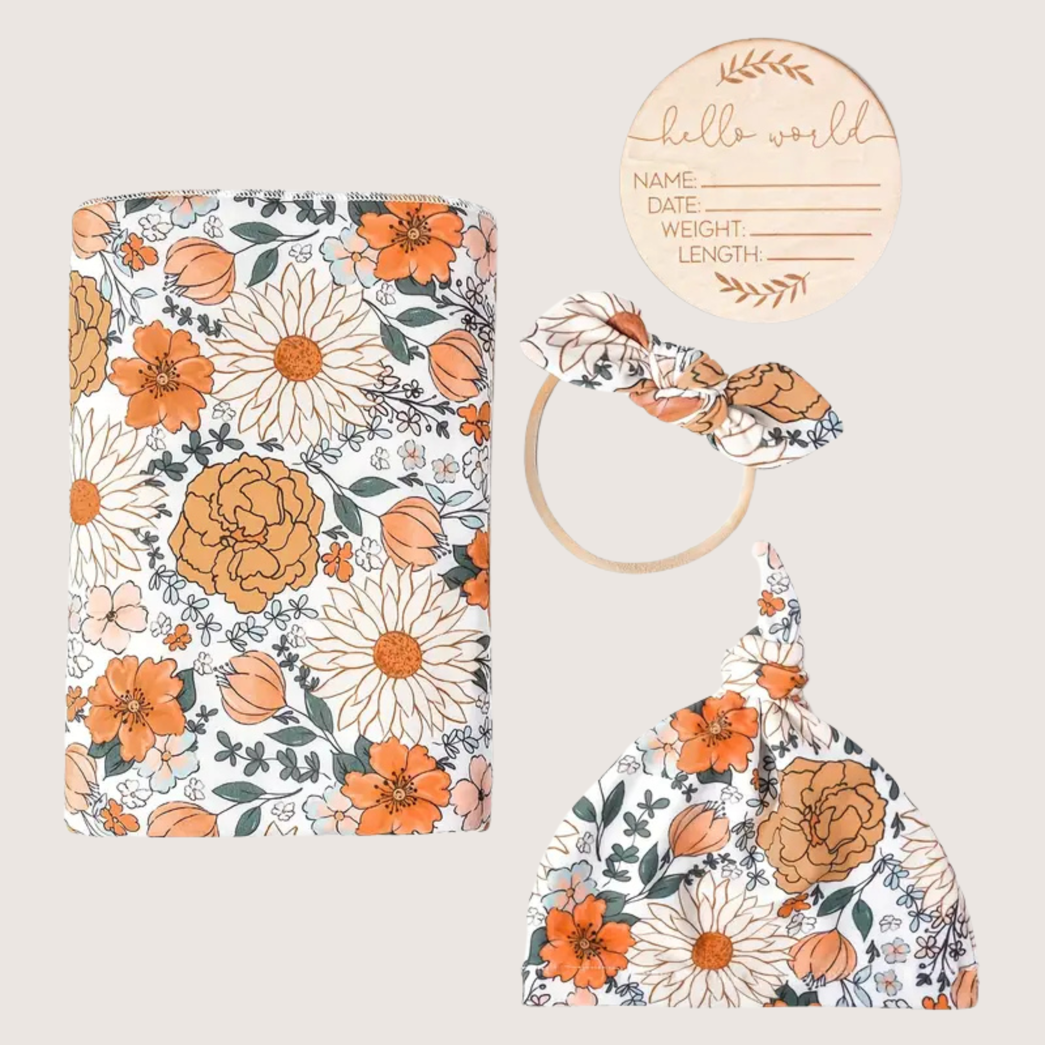 Floral Newborn Swaddle Blanket & Hat Set