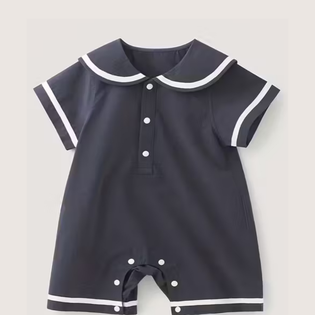 Sailor-Inspired Navy Cotton Romper – Timeless Summer Elegance - Emilie Bramly