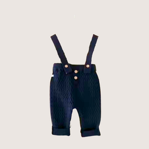 Autumn Baby Sweater and Suspender Pants Set – Striped Knit Top with Button Detail, Two-Piece Outfit for Boys & Girls
