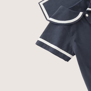 Sailor-Inspired Navy Cotton Romper – Timeless Summer Elegance