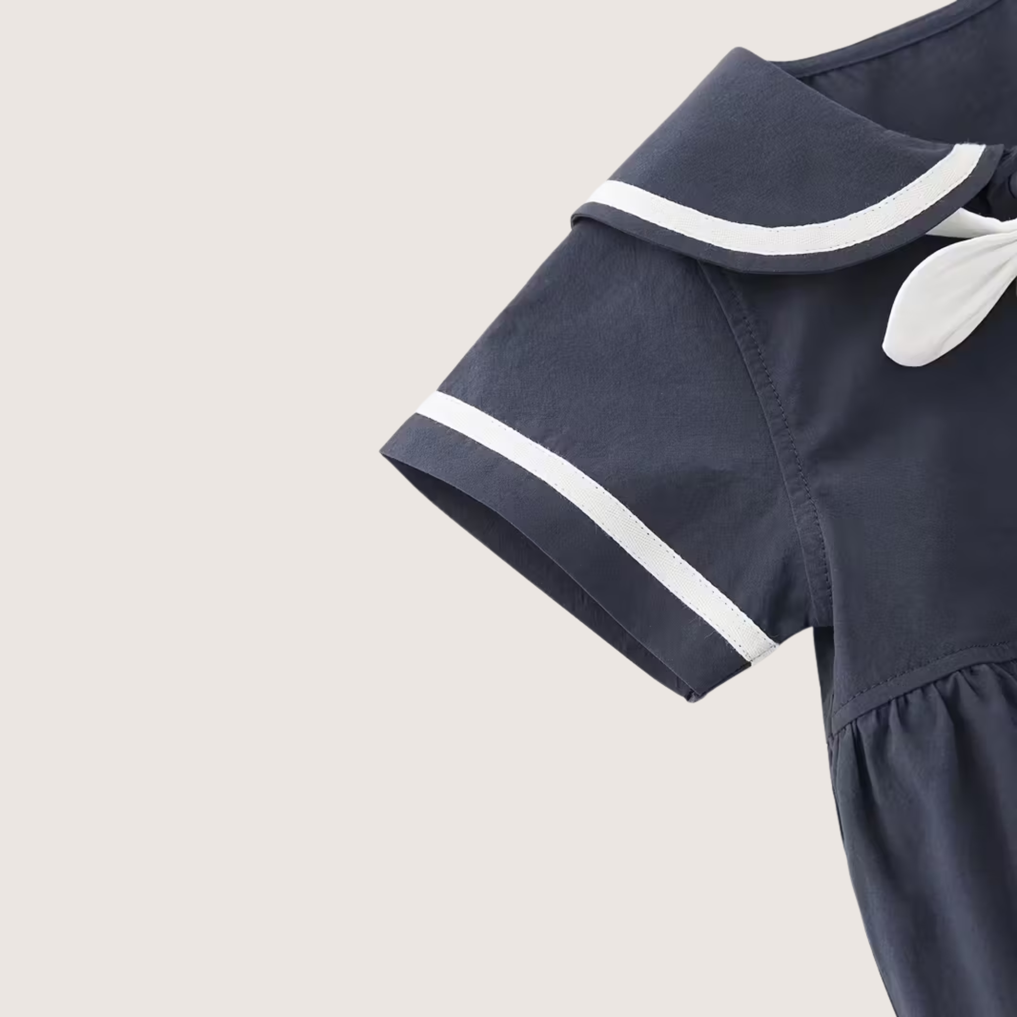Navy Sailor-Inspired Baby Girl Cotton Romper – Summer Classic with Bow Detail