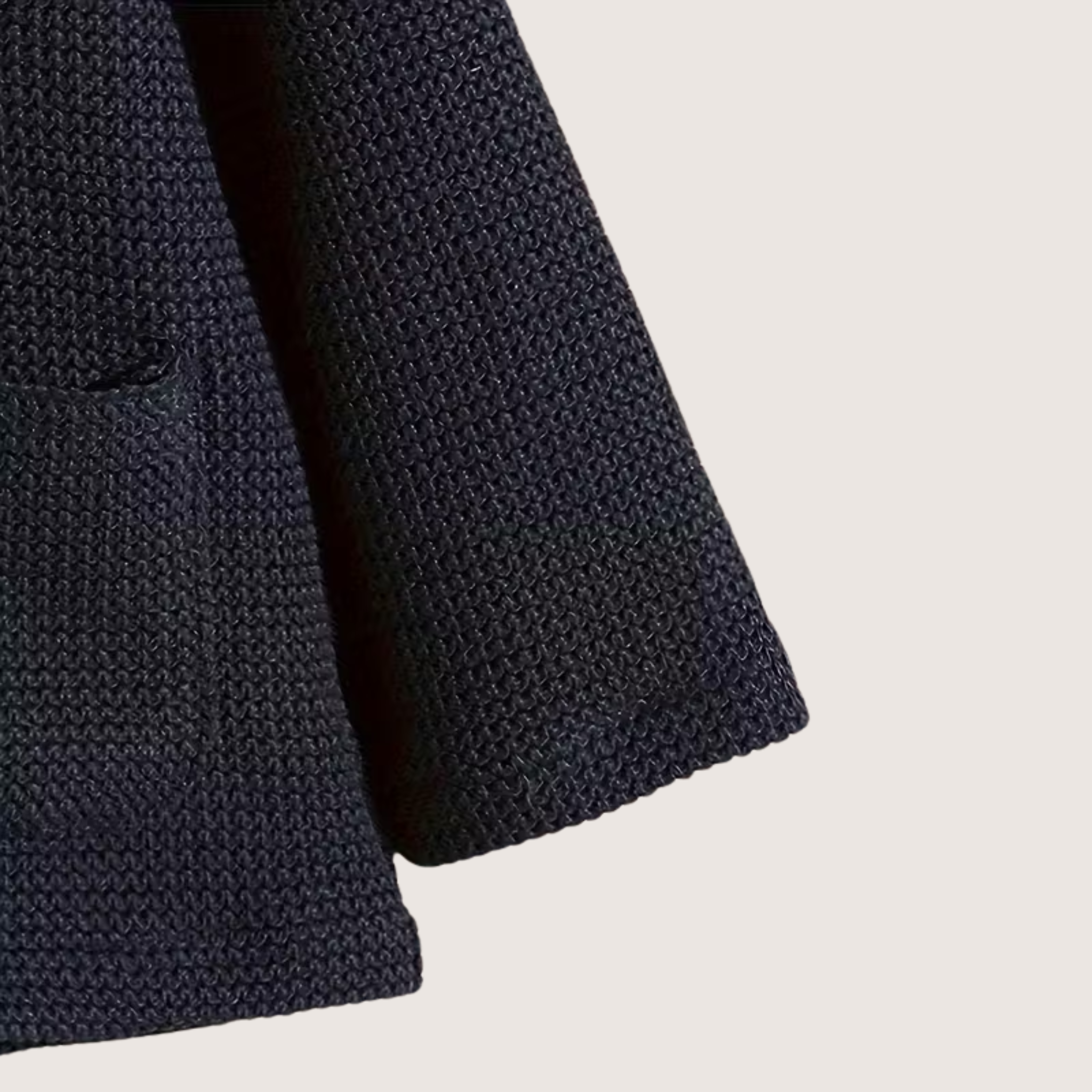 Babys Knitted Hooded Jacket – Navy Blue Cotton Blend with Wooden Buttons