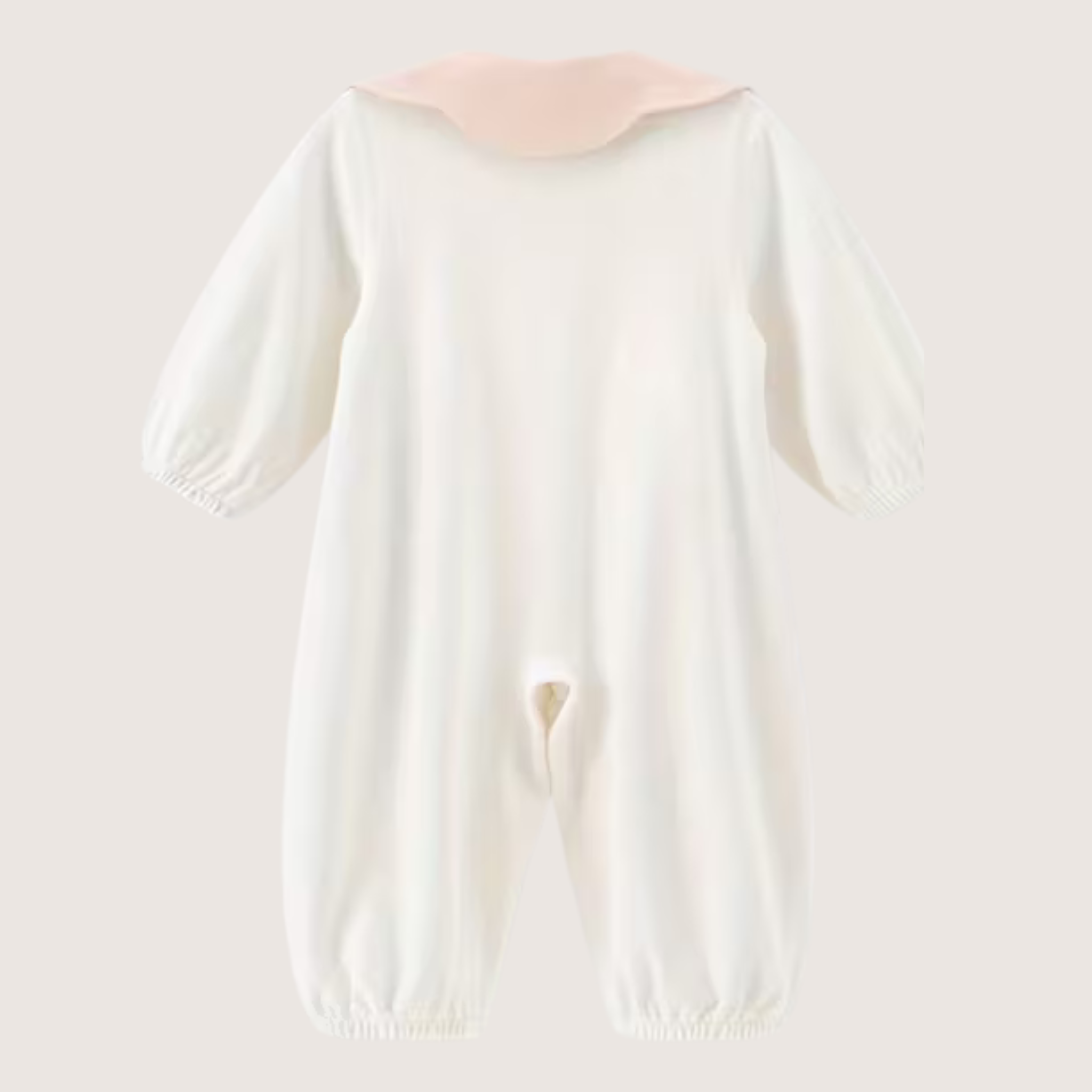 Baby Girl Bunny Romper – Ruffled Collar, Button Front, Soft Pink & White Cotton - Emilie Bramly