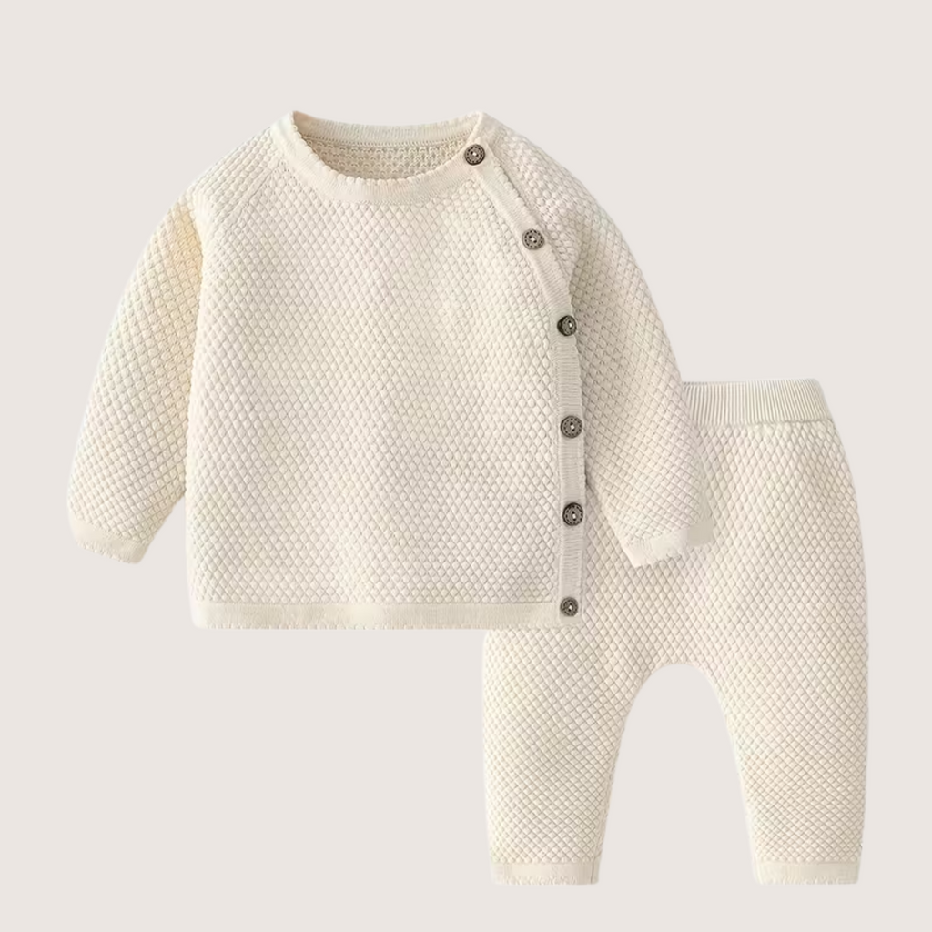 Baby Knitted Two-Piece Set – Cream Cotton Sweater & Pants - Emilie Bramly