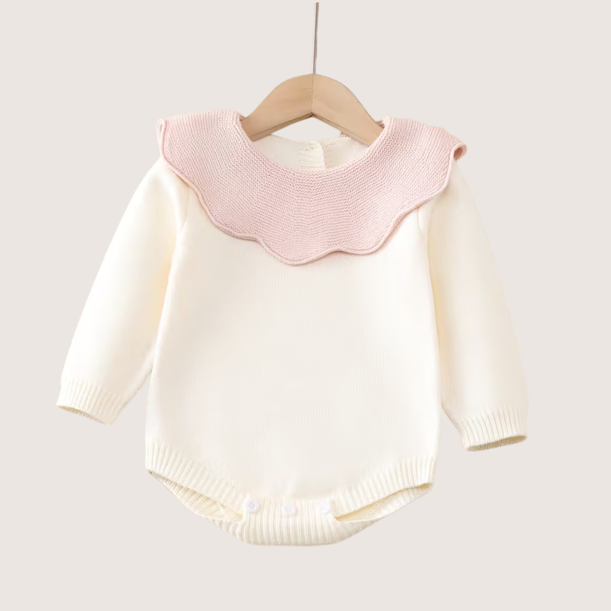 Baby Girl’s French Ruffle Knit Romper – Pink & Cream