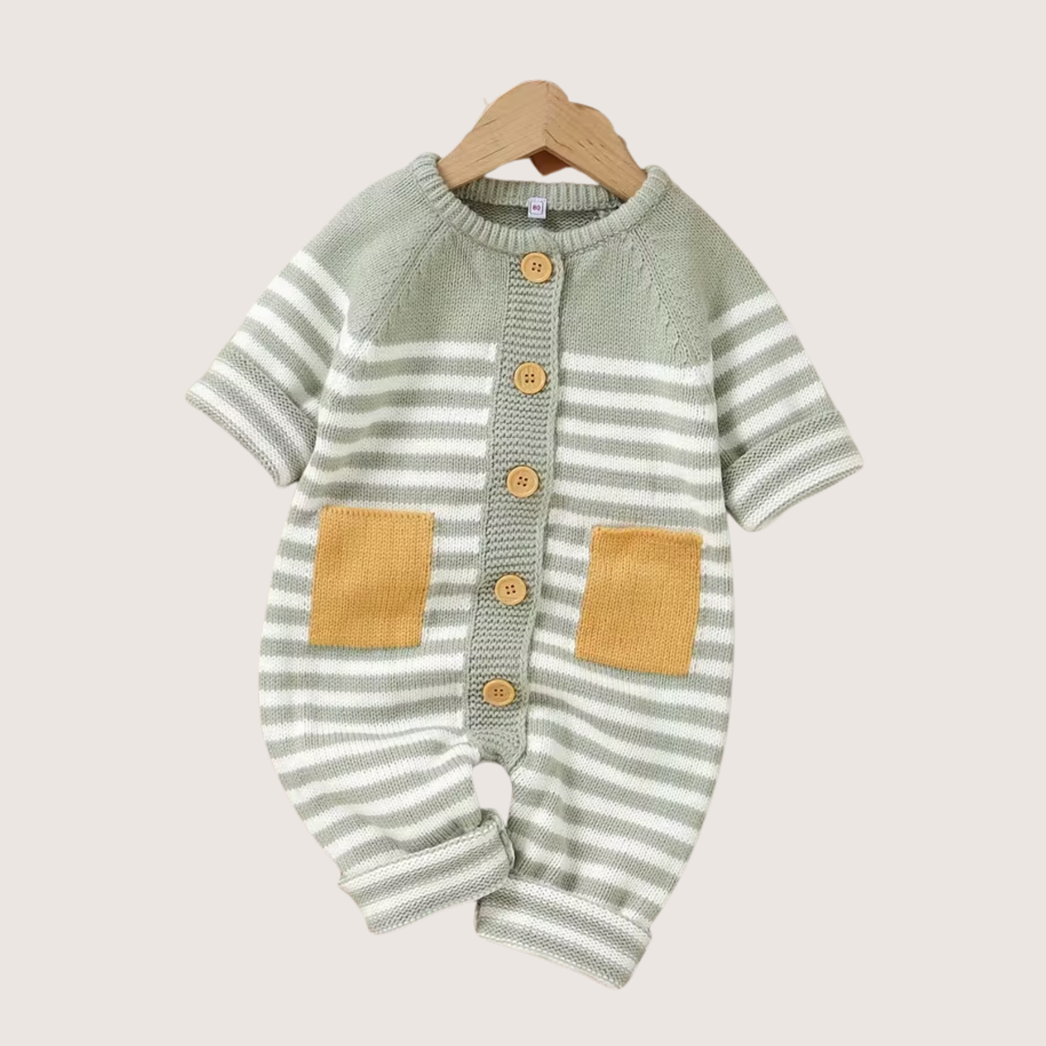 Striped Knit Romper with Contrast Pockets, Soft Winter Essential
