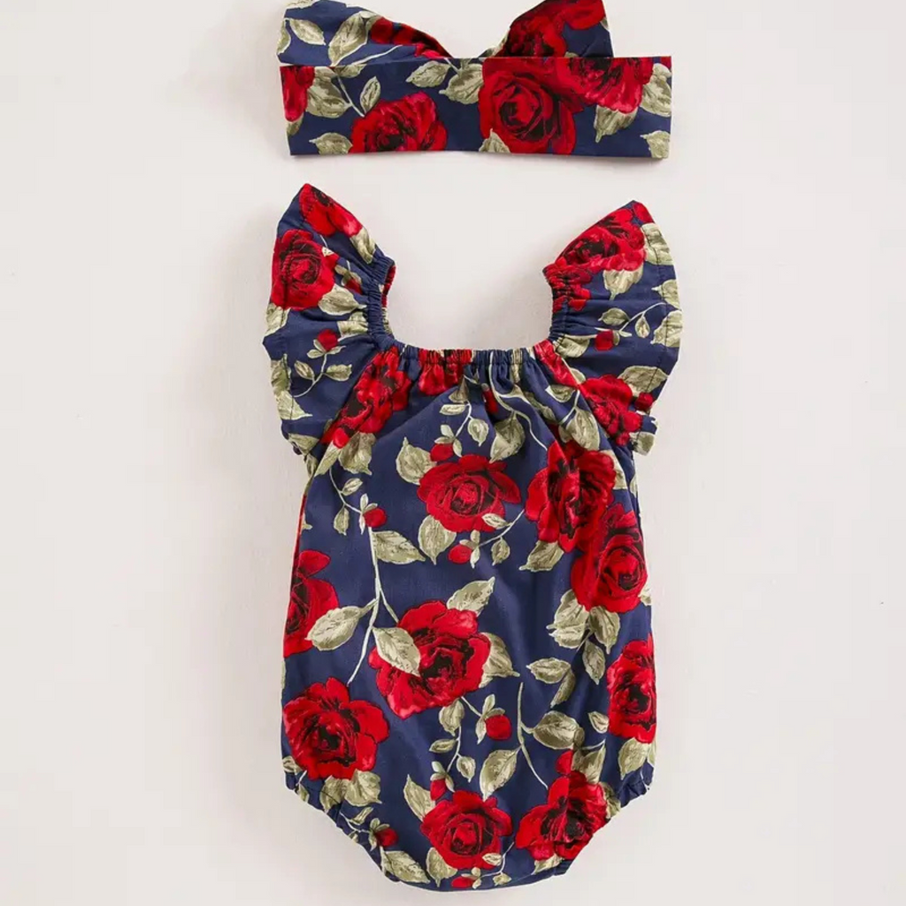 Newborn Cotton Floral Puff Sleeve Romper | Summer Baby Bodysuit