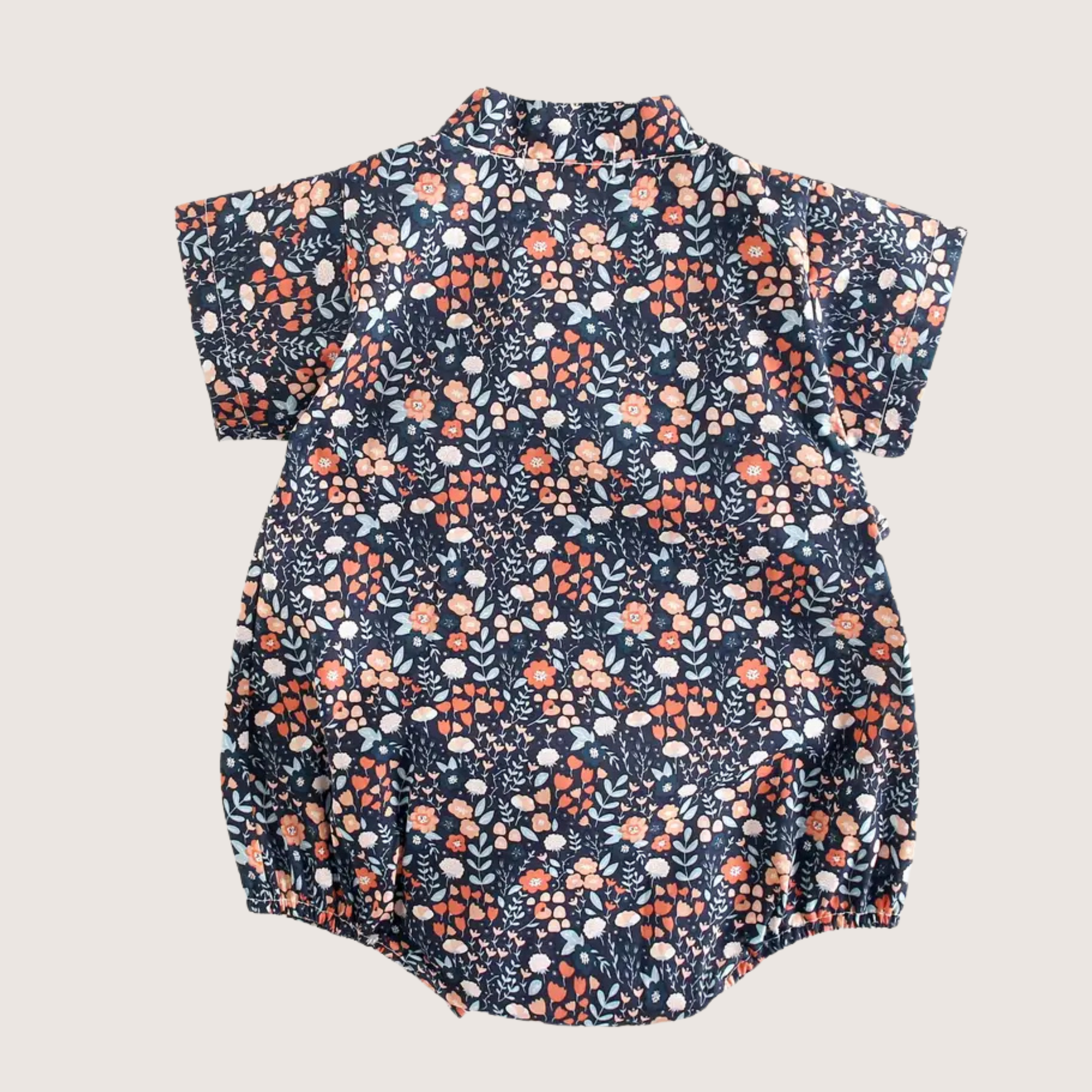Baby Girl's Floral Romper – Orange & Blue Print