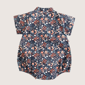 Baby Girl's Floral Romper – Orange & Blue Print