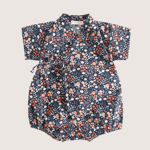 Baby Girl's Floral Romper – Orange & Blue Print
