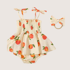 Charming Peach Print Dress Set for Baby Girls – Comfort Meets Style!
