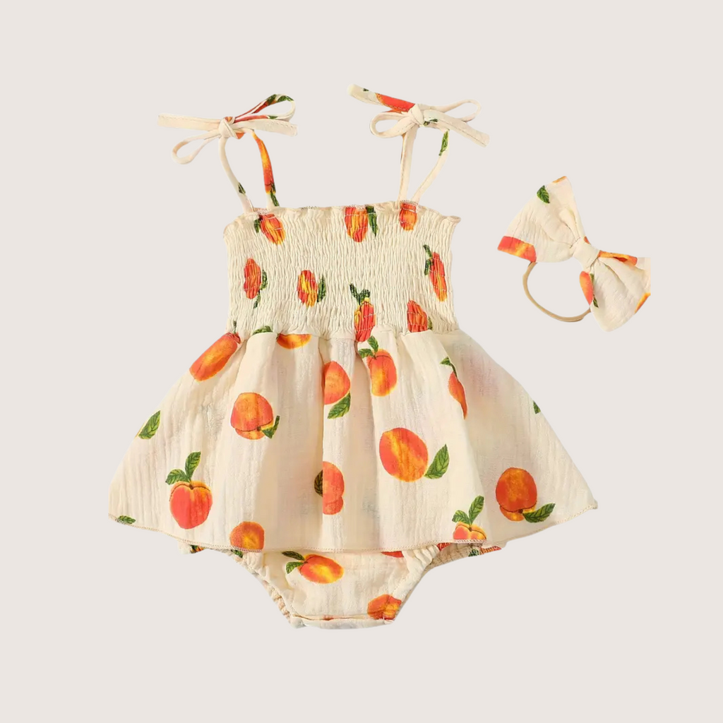 Charming Peach Print Dress Set for Baby Girls – Comfort Meets Style!