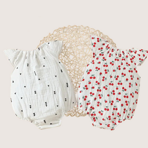 Pack of 2 Baby Girl Summer Rompers – Cherry & Triangle Print