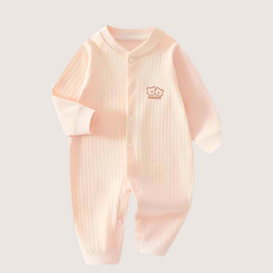 Baby Onesies Set of 2 – White & Pink Cotton One-Piece with Happy Bear Pattern