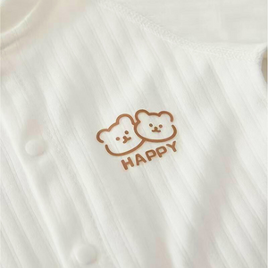 Baby Onesies Set of 2 – White & Pink Cotton One-Piece with Happy Bear Pattern