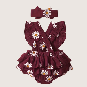 Brown Bark Daisy Romper with Headscarf