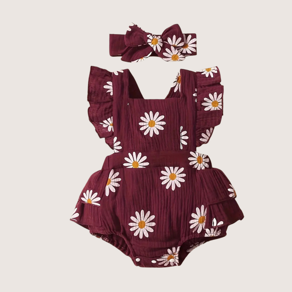 Brown Bark Daisy Romper with Headscarf