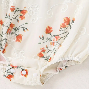 Baby Girl Embroidered Cheongsam Bodysuit with Headband – Floral Chinese Style Romper