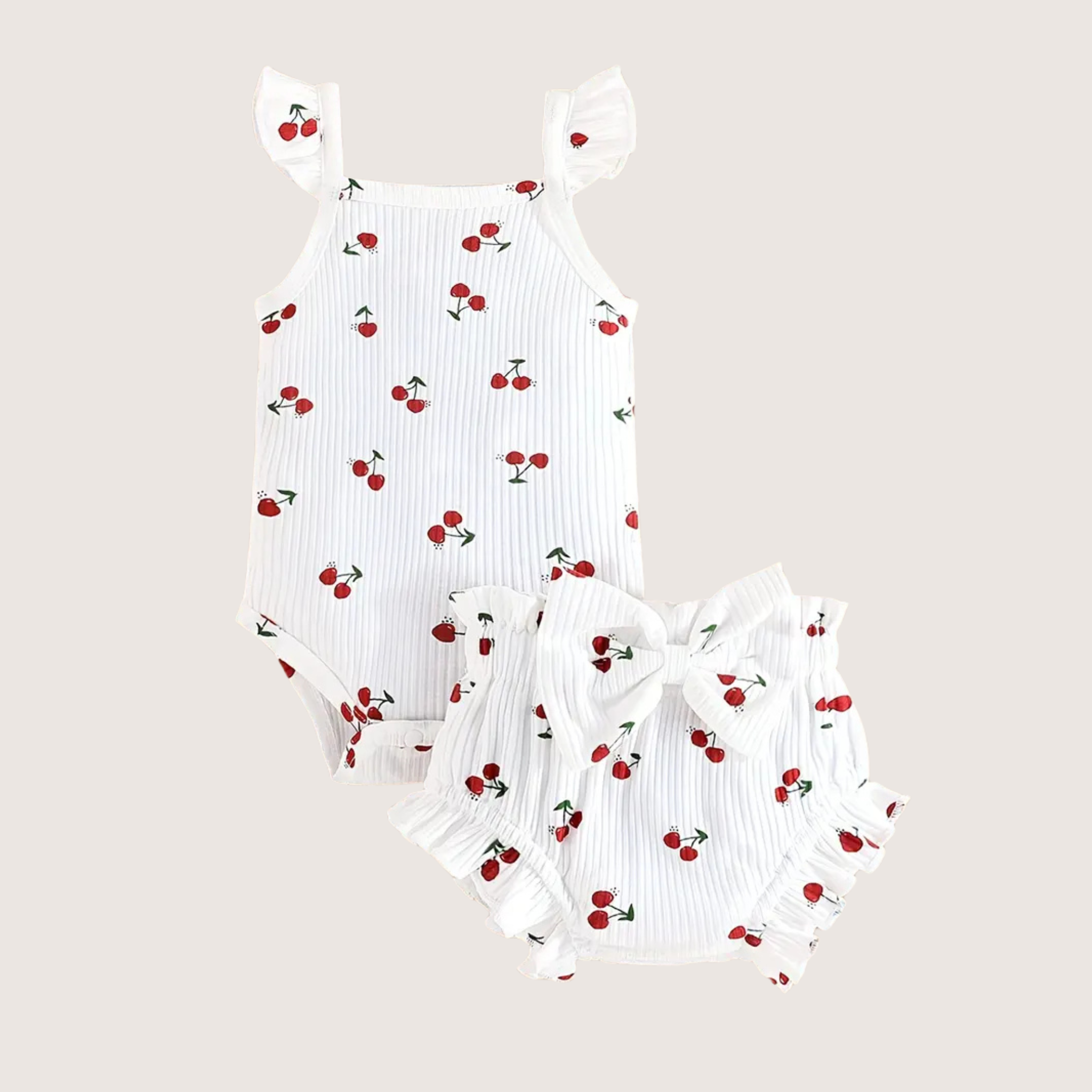 Sweet & Stylish: 2-Piece Girls' Cherry Print Halter Top & Shorts Set