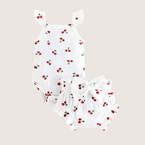 Sweet & Stylish: 2-Piece Girls' Cherry Print Halter Top & Shorts Set