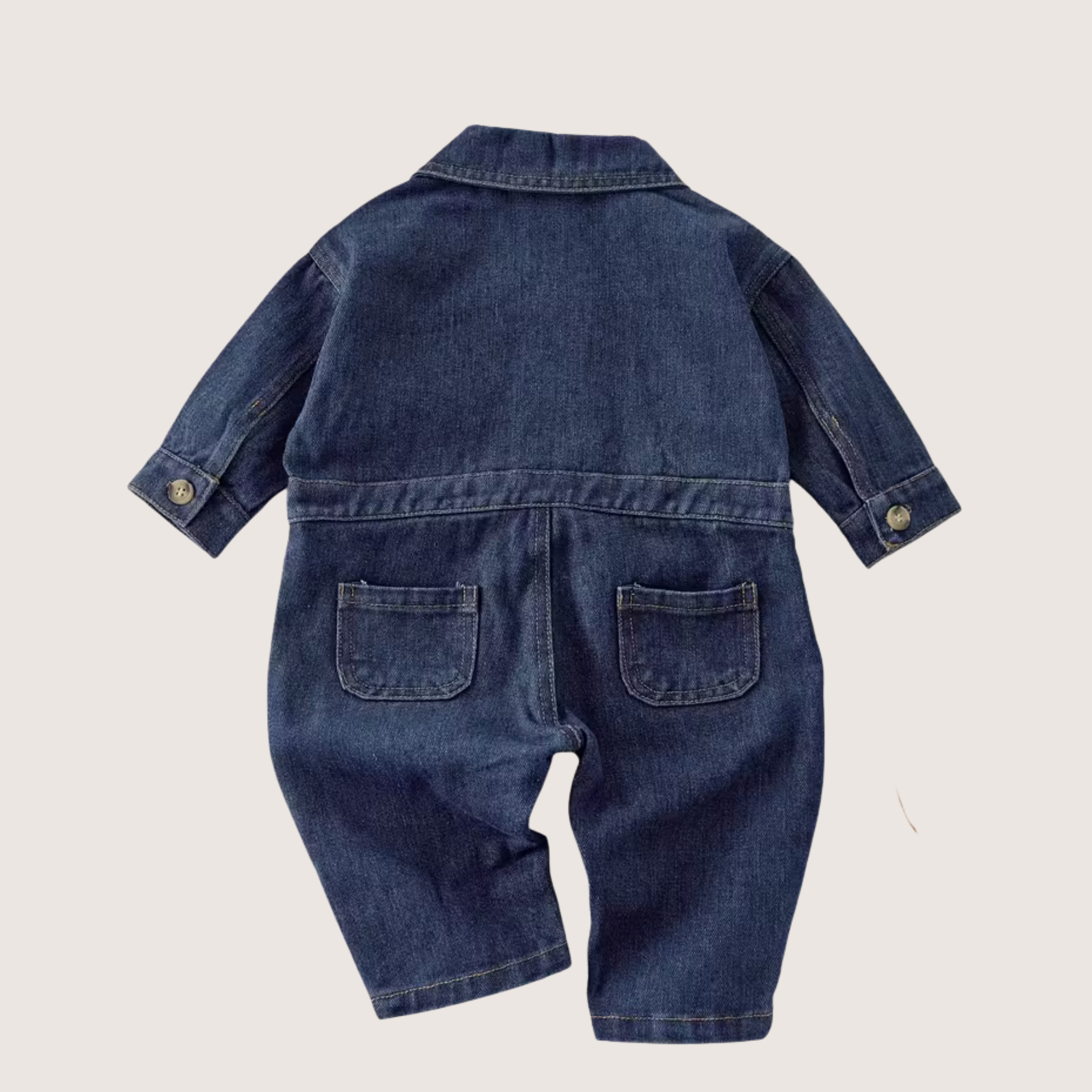 Autumn-Winter Unisex Denim Bodysuit – Long Sleeve, Solid Color, Turn-Down Collar