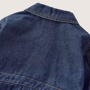 Autumn-Winter Unisex Denim Bodysuit – Long Sleeve, Solid Color, Turn-Down Collar