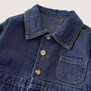 Autumn-Winter Unisex Denim Bodysuit – Long Sleeve, Solid Color, Turn-Down Collar