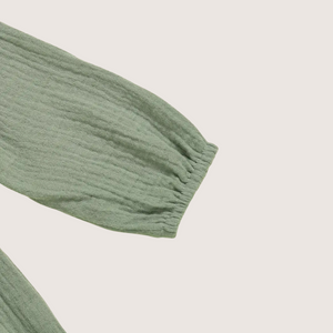 Long sleeve design of olive green cotton baby romper