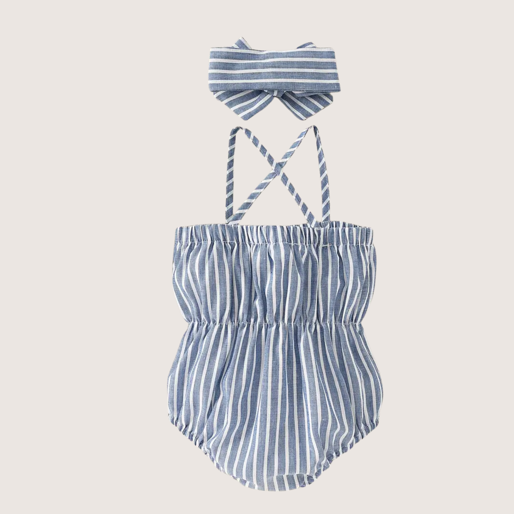 Baby Girl Striped Romper with Bow & Matching Headband – Summer Outfit for Infants & Toddlers