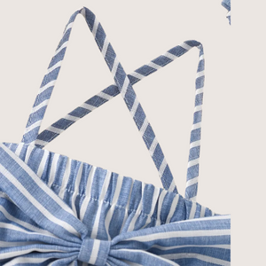 Baby Girl Striped Romper with Bow & Matching Headband – Summer Outfit for Infants & Toddlers